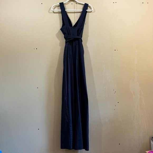 Anthropologie Chino Navy Wrap Top Wide Leg Jumpsuit Size 4 - Picture 4 of 5
